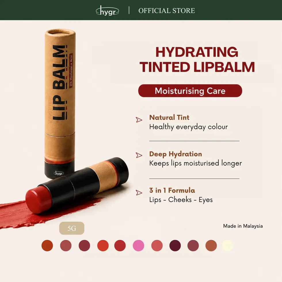 HYGR Natural Paper Tinted Lip Balm (5g) Hyaluronic Acid | Moisturising Lip Care | Brighten Dark Lips