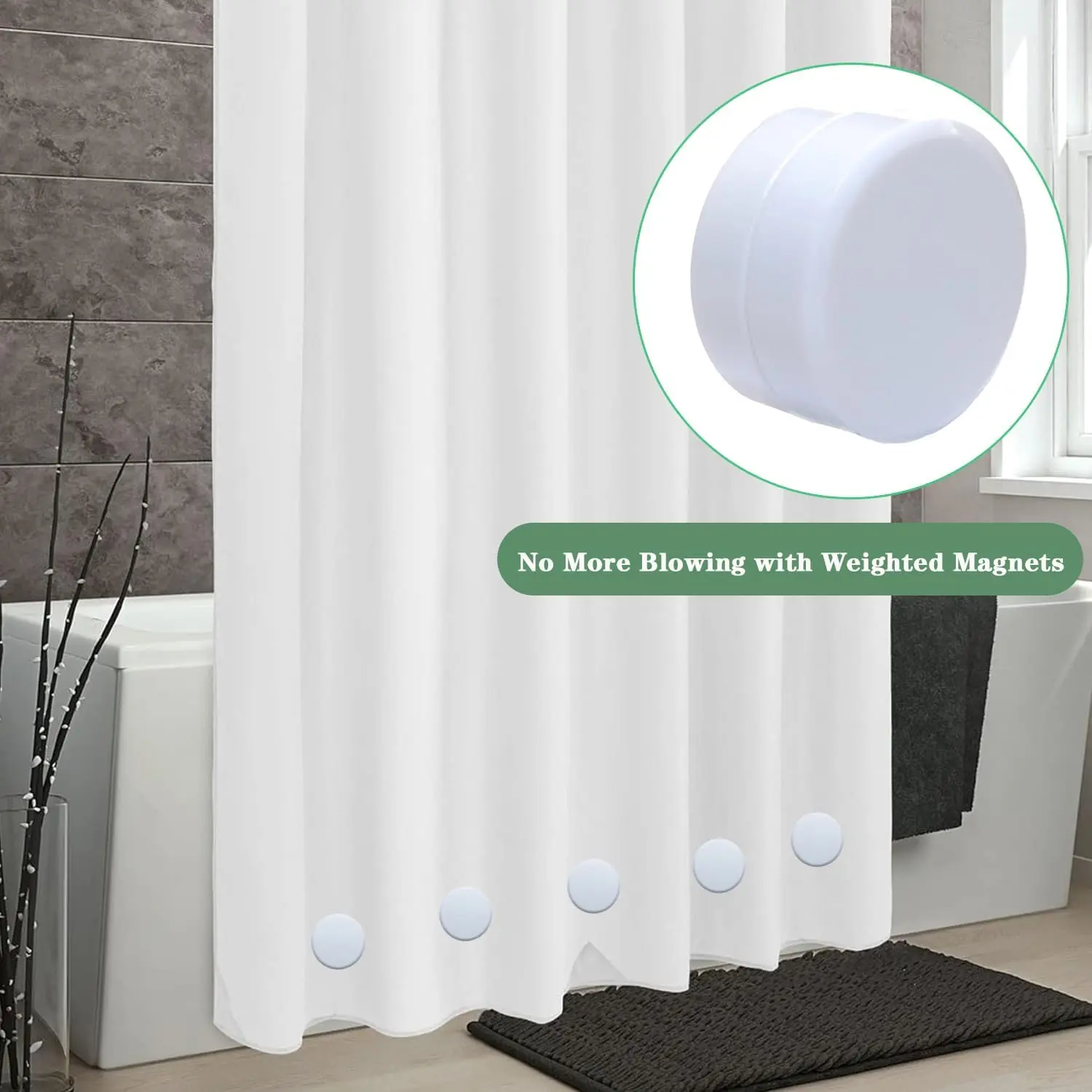 3 Sets Shower Curtain Weights Bottom, Magnetic Heavy Duty Weights Premium Shower Curtain Liner Clips Added Weight, Work for Drapery, Tablecloth, Stop Shower Curtain Blowing in, White