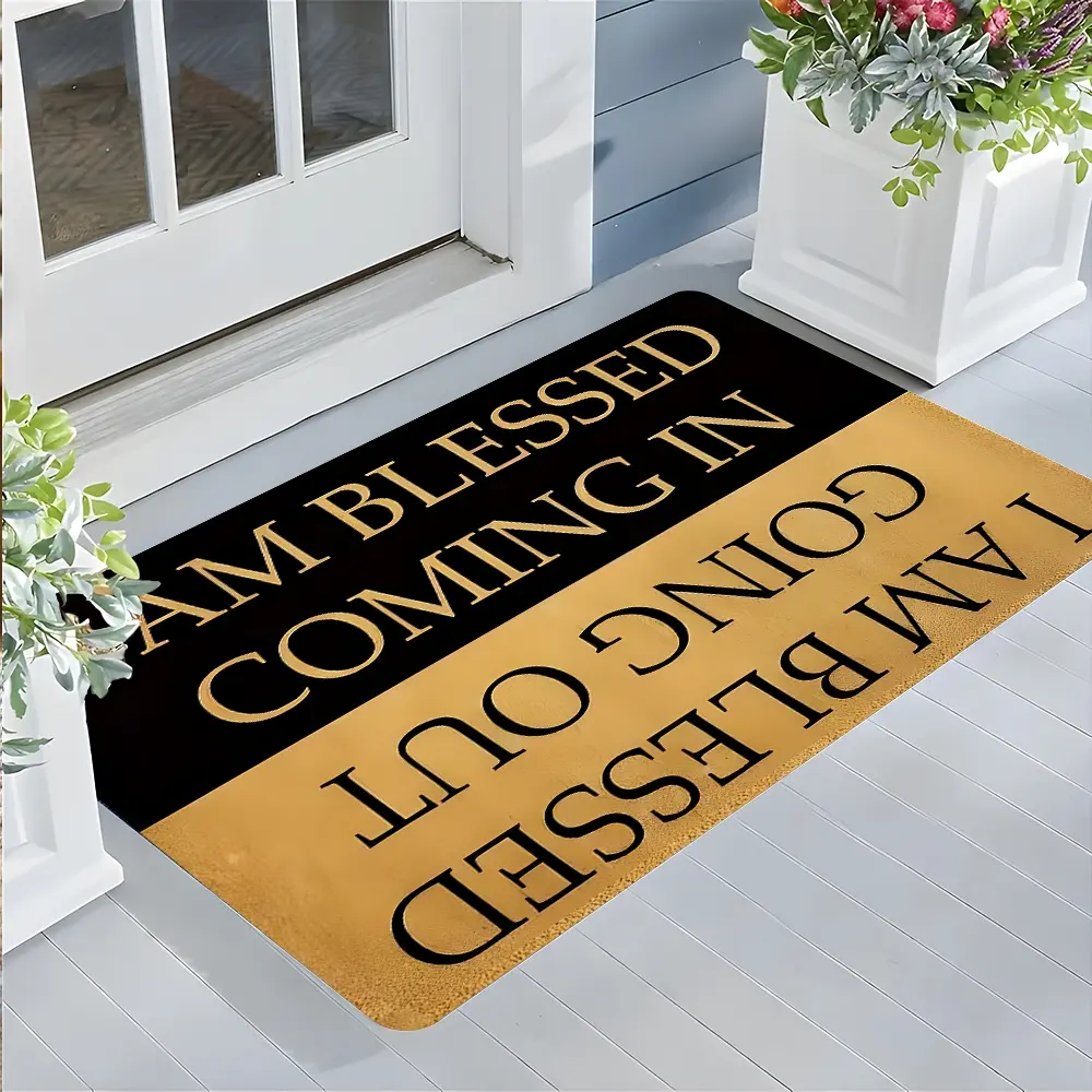 Black Gold I AM BLESSED Doormat, Rubber Entrance Doormat, Decorative Rug Mat, Household Decorative Rug, Entrance Rug, Highly Absorbent Floor Mats, Anti-slip Quick drying Carpets, Indoor Outdoor Entrance Carpet Home Decor, Gifts for Family and Friends
