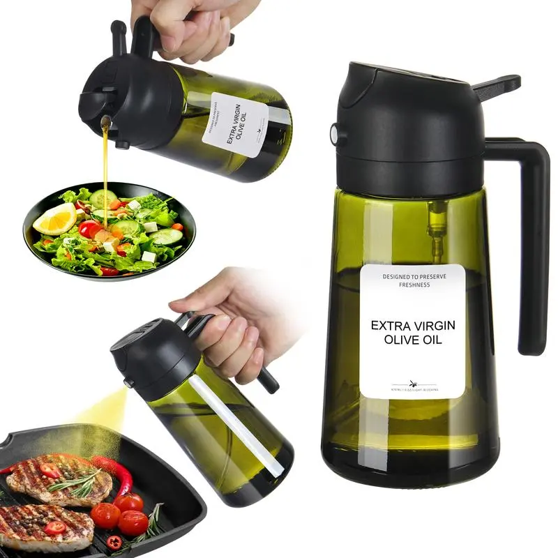 2 in 1  Oil Sprayer for Cooking 16oz/470ml Light-Blocking Dark , Olive Oil Dispenser Bottle for Kitchen, Premium Dark Green Glass Oil Bottle, Food-Grade Oil Mister for Air Fryer, BBQ, Kitchen Utensils & Gadgets