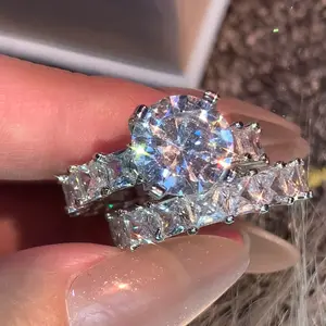 Women's Rings 2-piece Set Stackable Cubic Zirconia True Love Forever Proposal Wedding Shining Jewelry Perfect Gift for Wife Size 5-10