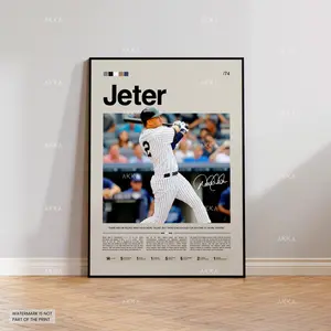 Derek Jeter Poster, New York Yankees Wall Art Print, Framed MLB Baseball Décor