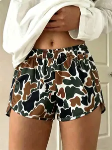 Women's Camo Print Elastic Waist Shorts, Camouflage Print Shorts, Casual Comfy Breathable Shorts for Daily Wear, Ladies Bottoms for All Seasons