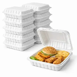 8x8x1 Inch Hinged Clamshell Takeout Containers 100 Pack Disposable Polypropylene Food Containers with Lids White BPA Free Leakproof