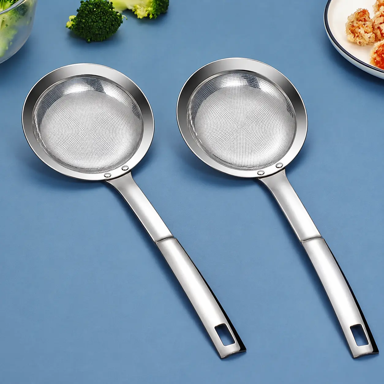Filter Scoop SUS304 Stainless Steel Fat Skimmer Spoon Fine Mesh Strainer Food Strainer With Handle Kitchen Oil Skimmer Strainer FU