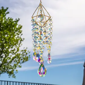 Crystal Suncatchers Hanging Outdoor Wind Chimes Style Garden Suncatcher Rainbow Maker Handmade Gold Plated Suncatcher