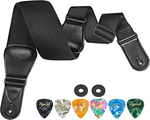 POGOLAB PGS-15 Guitar Strap for Electric Guitar & Bass, Wide Bass Strap Padded Guitar Straps with Adjustable Length 44-54 inches, Pick Holder, Strap Locks & Picks
