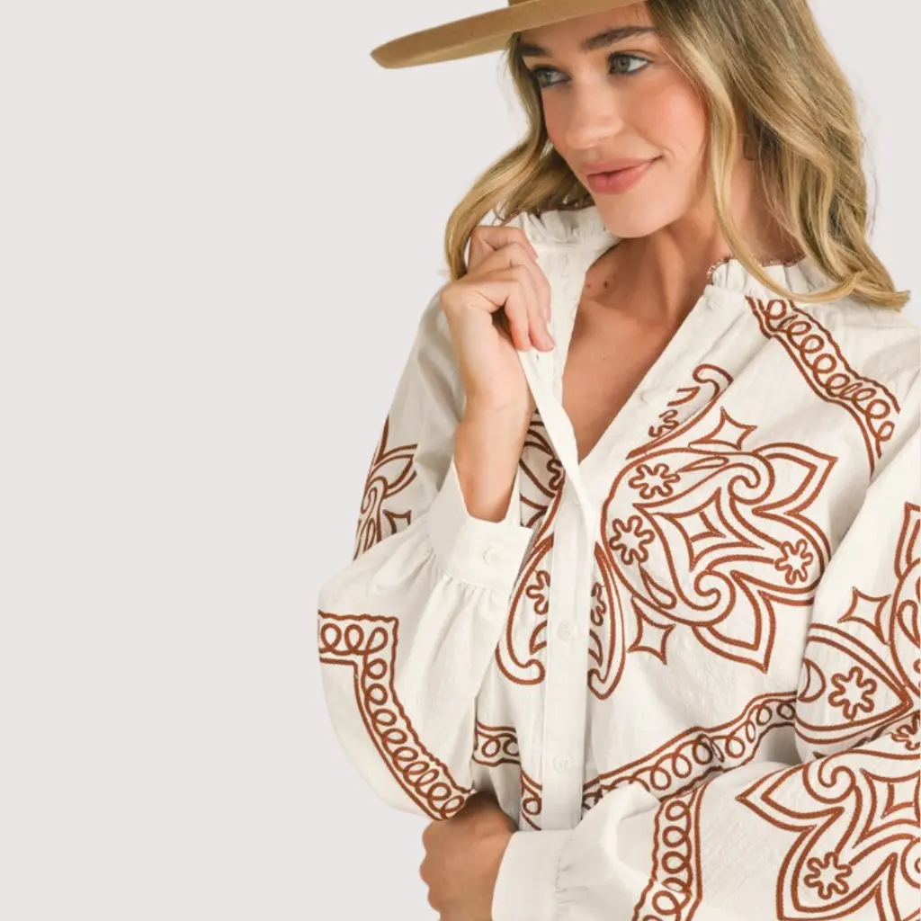 SAHARA STITCH EMBROIDERED COTTON TOP