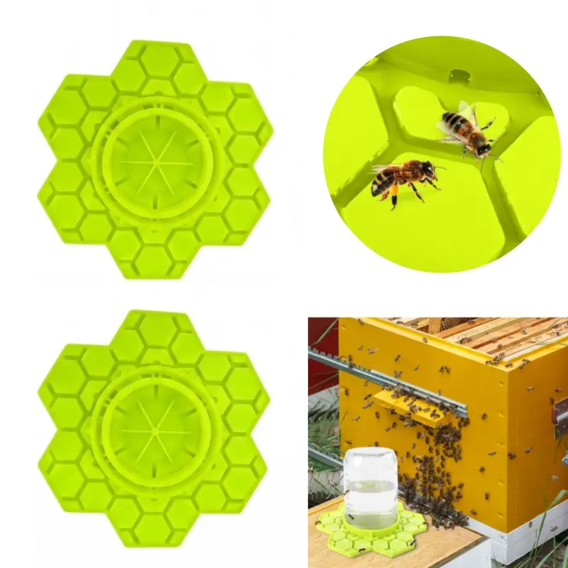 2 Pcs Silicone Hexagonal Bee Feeding Station - Beekeeping Supplies with Small-Sized Outlet, Bright Colors, Water Control, Regular & Wide Mouth Mason Jar Compatible, Easy to Clean, Boosts Drinking Efficiency, Protects Bee Health for Beehives, Essential For