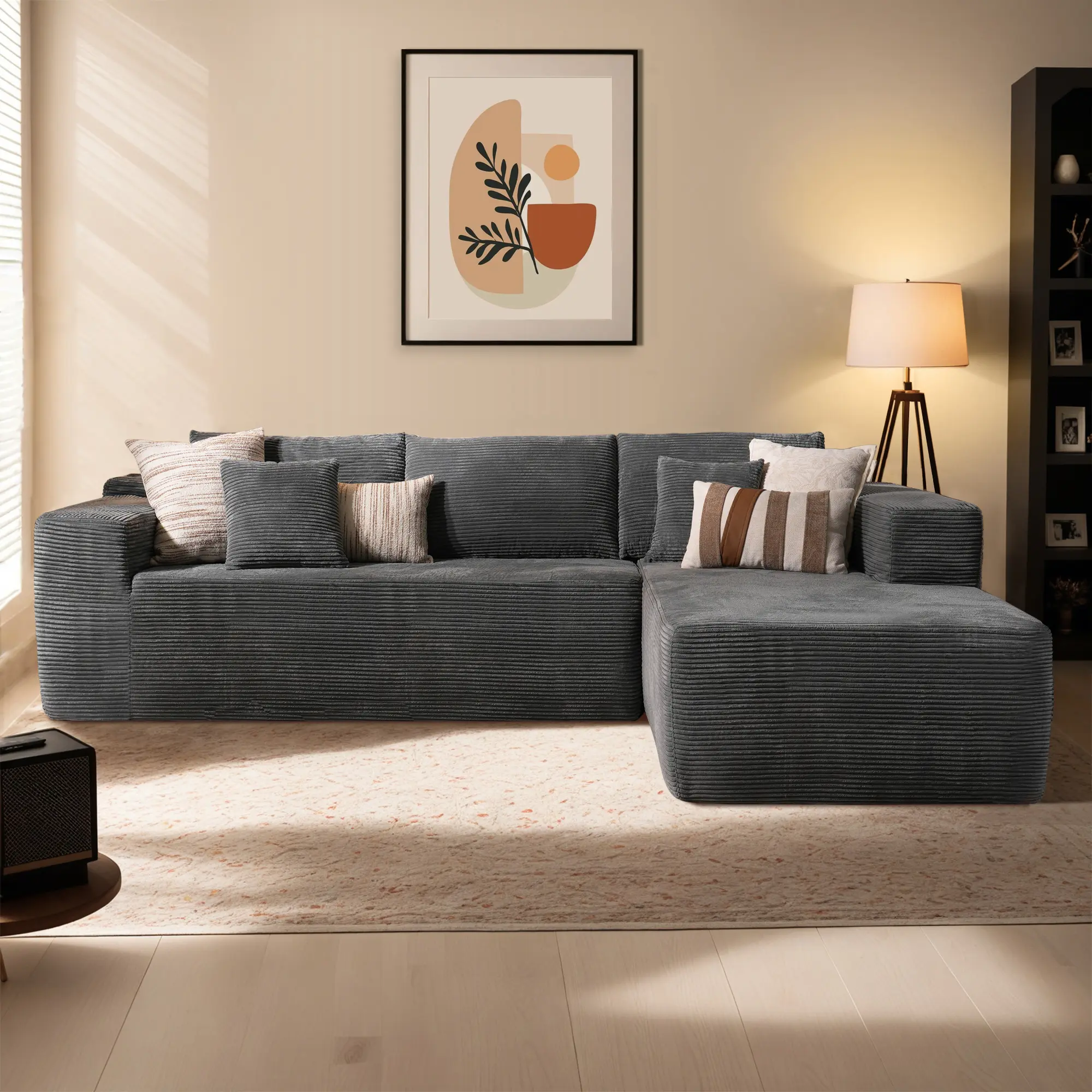 Grey Corduroy Right Chaise