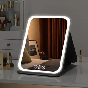 Makeup mirror with 3-color dimmable touch screen light, Mirror with lights, portable foldable LED illuminated, rechargeable travel, birthday gift, Christmas gift