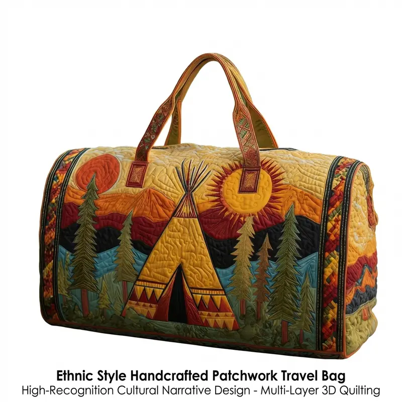 Ethnic Style Handcrafted Patchwork Travel Bag with High-Recognition Cultural Narrative Design Multi-Layer 3D Quilting