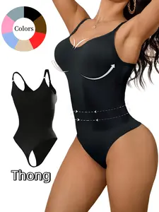 Women's Adjustable Strap Shapewear Bodysuit, Thong Design, Basic Shaping Crop Tank Top, Tummy Control, All Seasons Wear