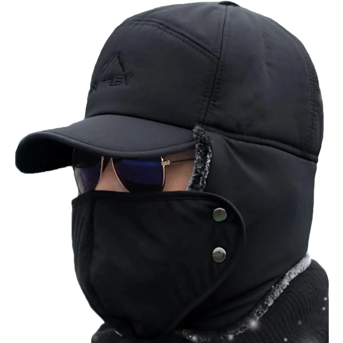 3-in-1 Windproof Winter Trapper Hat with Fur Lining, Ear Flaps & Full Face Warmer – Ideal for Cycling & Motorcycle