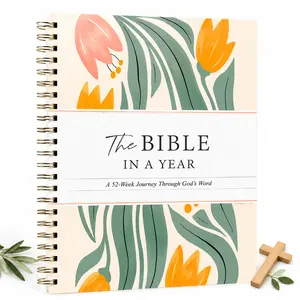 A5 Spiral Bible in a Year Guided Journal, 52-Week Themed Devotion Scripture Study Notebook, Christian Daily Reading Planner, Floral Faith Gift for Family,Bible journal,Bible study workbook,52 week devotional journal