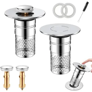 Universal Bathroom Sink Stopper Hair Catcher, Pop-up Sink Drain Strainer with Removable Stainless Steel Strainer Basket, Bathroom Sink Strainer for Bathroom Sink Stopper Replacement