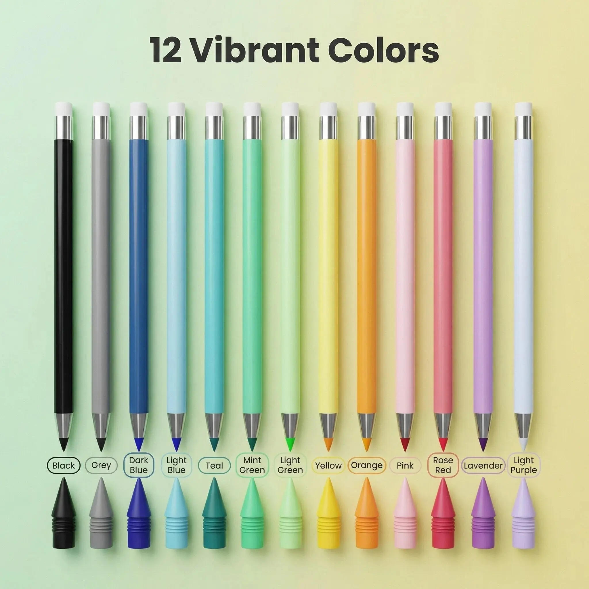 Rarler 12-Piece Assorted Colored Mechanical Bullet Tip Pencils Set - No-Sharpening Replaceable Lead, Erasable, Eco-Friendly - Office Stationery Supplies, School Supplies for Students, Writing Stationery