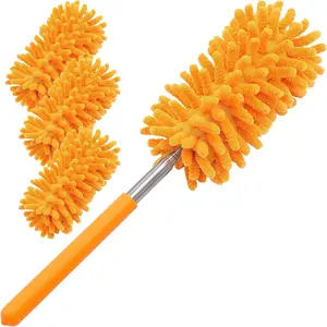 Microfiber Duster for Cleaning,  Hand Washable Dusters with 4 count Replaceable Microfiber Heads, Extendable Pole, Detachable Cleaning Supplies for Office, , Window, Furniture, Ceiling Fan