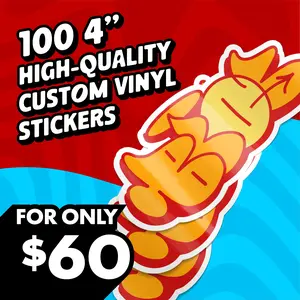 100 4" Custom Vinyl Stickers for only $60