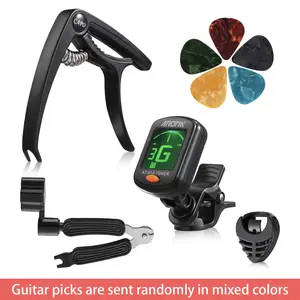 Guitar Accessories Kit: 9-Piece Tool Set, Includes Capo, Tuner, String Winder, Picks, Pick Holder, Suitable for Acoustic and Electric Guitars