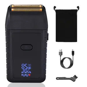 Electric shaver — dual blades, curved blade mesh, USB charging, powerful motor, long battery life, LCD display, can shave bald heads.