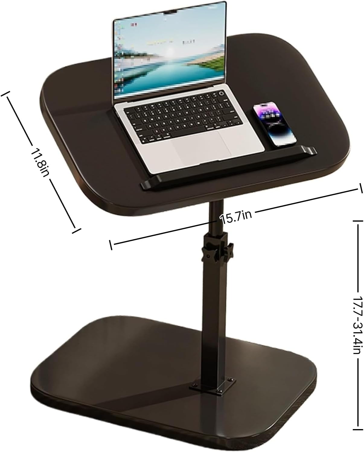 Adjustable Height C Shaped Side Table - 360° Swivel & Flip Top Design | Mobile C End Table for Couch/Sofa/Bed | Large Tabletop C Shaped Laptop Stand & Coffee Table with Slide-Under Feature