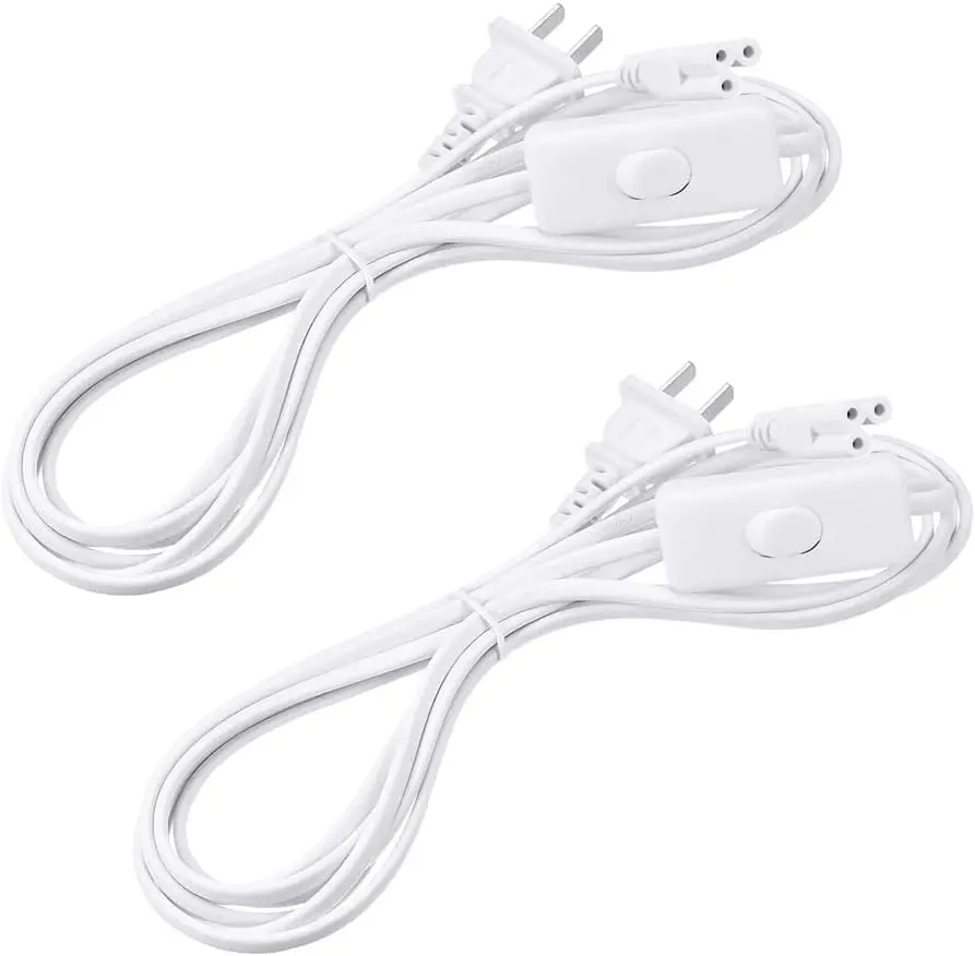 2 Pack T5 T8 LED Wire Connector Power Cord - Extension Cord with On/Off Plug for LED T5 T8 Light Tube (1.8M/6Ft 3pin)