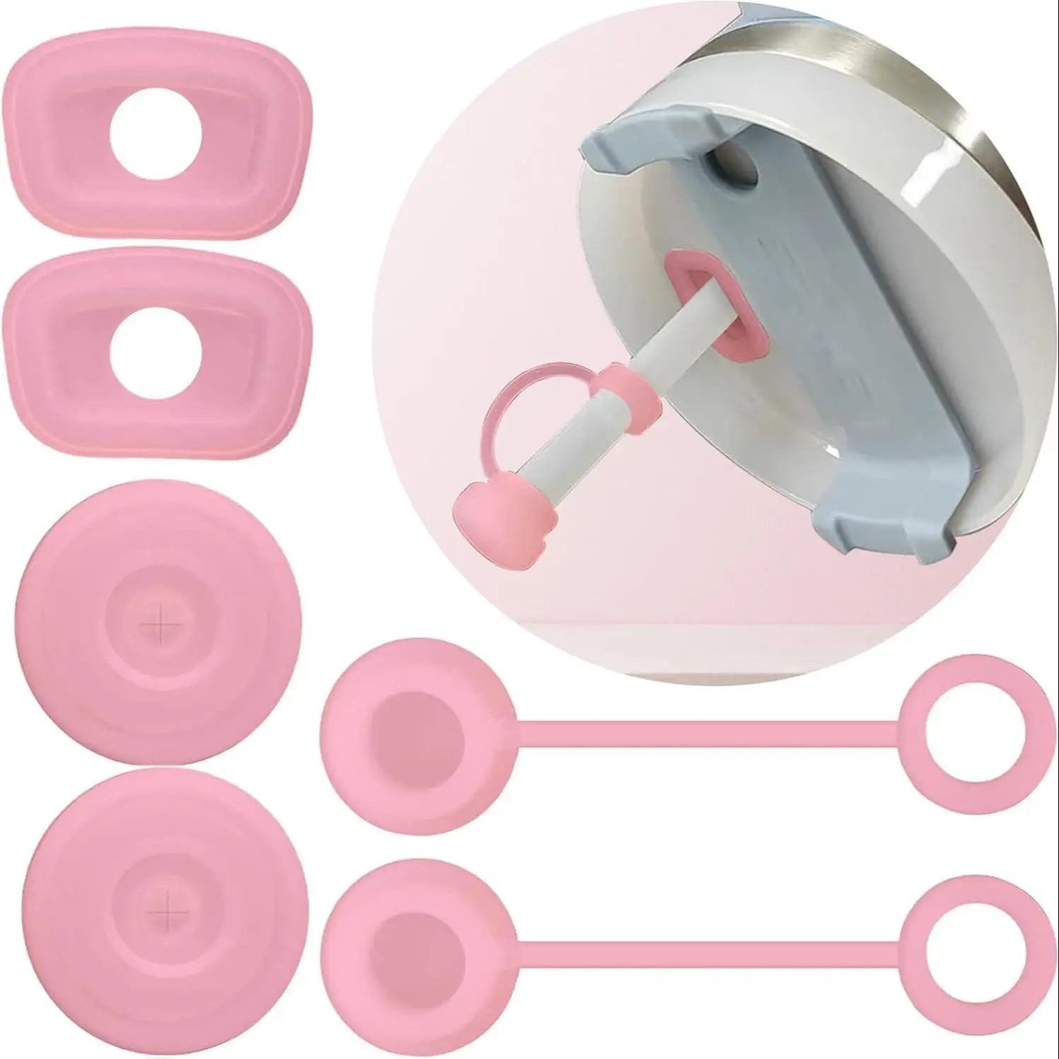 Silicone Spill Stopper Set for 30/40oz Tumbler, 6counts/set Including 2 Straw Cover Caps, 2 Square Spill Stoppers and 2 Round Leak Stoppers, Tumbler A