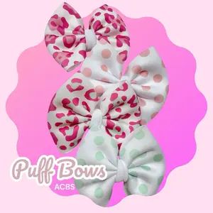 Puff Bows Animal Prints Hair Bows Set of 4 with Cute Prints, Includes Pink & White Cheetah Bows