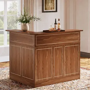 LITTLE TREE Bar Cabinet, L-Shaped Home Bar Table with Stemware Racks, 4-Tier Corner Bar Unit Liquor Wine Bar Table Reception Desk for Home Pub