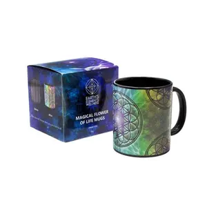 Earth's Elements Ancient Geometric Flower of Life Color Changing Washable Drink Mug, Home Decor Fengshui Ornament