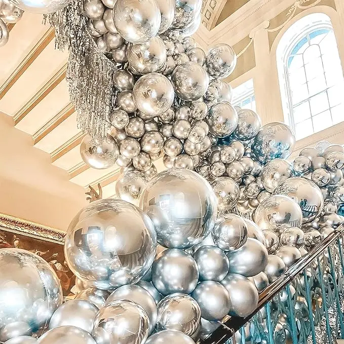 PartyWoo Silver Balloons 100pcs Different Sizes of 18 12 10 5 Inch Silver Balloon Arch Kit Garland for Birthday Graduation Bachelorette Engagement Bridal Shower Wedding Party Decorations Silver-G102