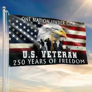 U.S. Veteran 250 Years of Freedom Flag, One Nation Under God Patriotic Eagle American Flag, Military Veteran Garden House Flag 1776