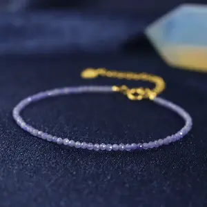 Natural Tanzanite Gemstone Purple Crystal Handmade Adjustable Bracelet, Bohemian Style Women Bracelet