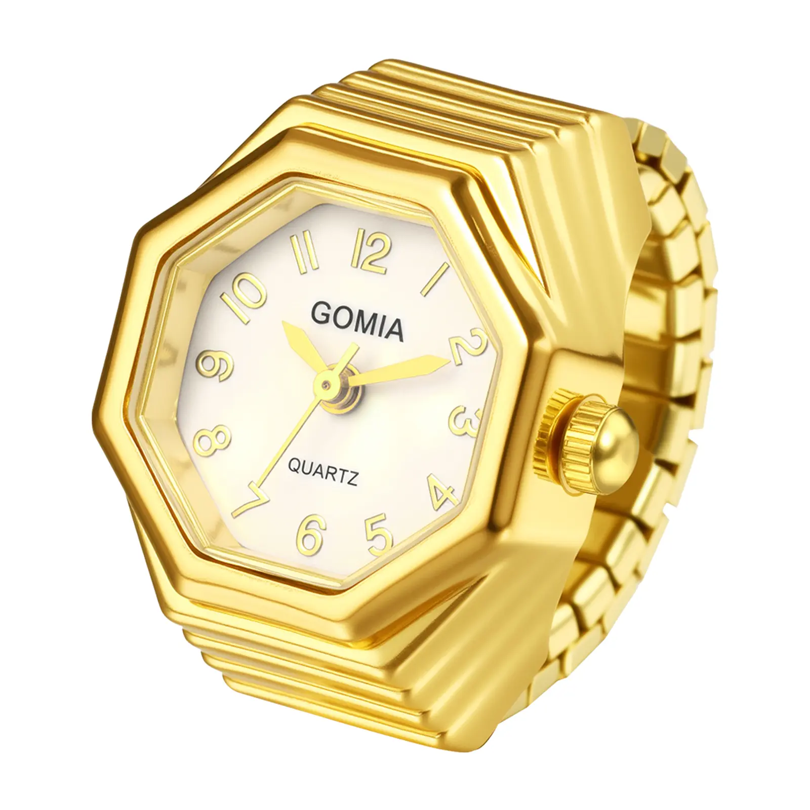 OIDEA Unisex Finger Ring Watch - Stretchy Band, Octagon Face, Quartz Analog, Polished Alloy, Gold Plated, Fashionable Stylish, Casual Wear Durable Fashion Accessory, Fashionable Party Watch, Gold Watches Women summerwins