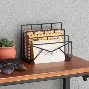 3 Slot Modern Black Metal Wire Envelope Design Desktop Mail Sorter, Letter Holder Desk Organizer