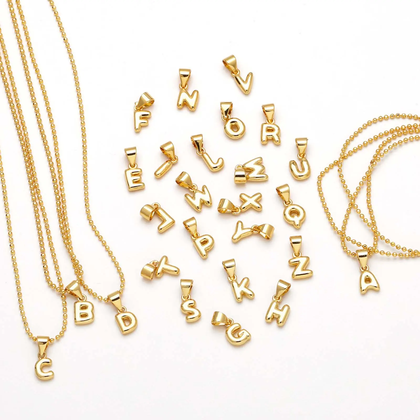 [Limited-Time Event] Women's 26-Alphabet Gold Plated Adjustable Artificial Gemstone Clavicle Jewelry Necklace - Glossy Round Letter Beads Pendant, Minimalist Casual Daily Wear Accessory, Unisex Names, Simple-Style, Adjustable Neck Alphabet Pendants