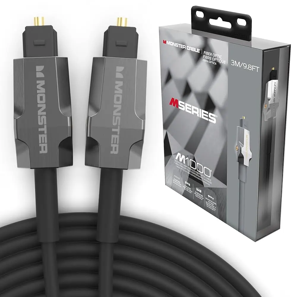Monster M-Series 1000 Toslink Cable for Sound Bars - Fiber Optical Audio with Gold Connectors, 9.8ft