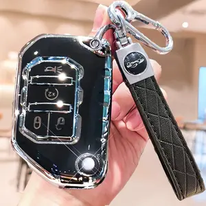 Car Key Case with PU Keychain, Car Key Protector, Car Key Holder, Durable TPU Key Protector, Car Key Accessory & Fashion Accessories for JEEP Wrangler 2018-2021 & JL Gladiator