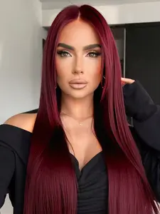 28 Inch Red Wig Long Straight Red Wigs for Women Heat Resistant Synthetic Hair Wig with Fluffy Hair Top&Natural Hairline for Daily Use Party or Halloween