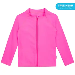 Kids UPF 50+ Long Sleeve Zipper Rash Guard Swim Shirt | "Neon Pink"