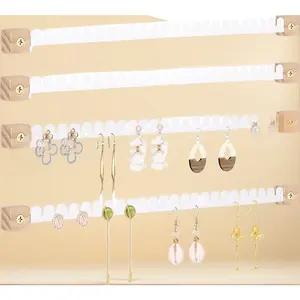 Earring Organizer Wall Mounted 4 Pack Earring Holder Hanging Jewelry Organizer Display for Stud/Hoop/Dangle Earring Necklace Bracelet Ring,White