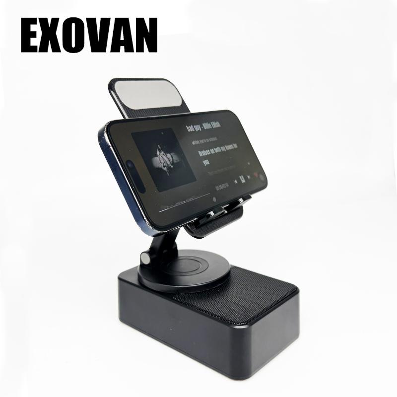 Wireless Audio Bluetooth Speaker 5in1 Phone Holder Emergency Rechargeable withColorful Ambient Light 300° Foldable for Tablet iPhone Android, Gifts for Men Women ，Black with LED Nightlight Wireless Induction Bluetooth Speaker Stand