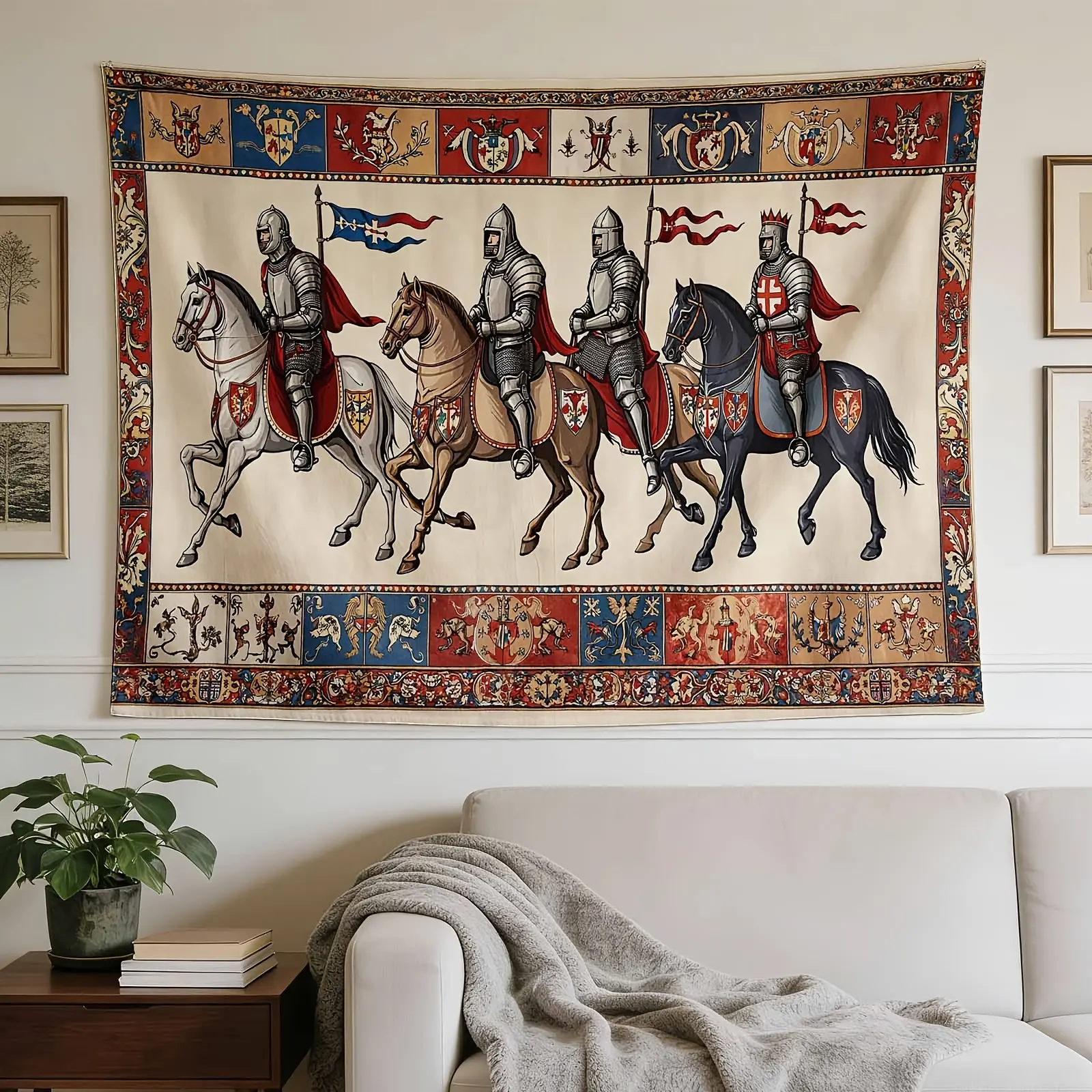 Antiquarian Style Medieval Knight Riding Horse Wall Tapestry - Durable Castlecore Collectible Hanging Art, Dorm Decor for Living Room, Bedroom Home Supplies, Dorm Room Decor, Room Art