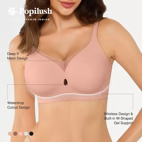 Popilush Cooling Bra Seamless Wireless Jelly Contour Bra - Lightly Lined with Mesh Detail for Comfort & Support White Women's Everyday Wear Womenswear