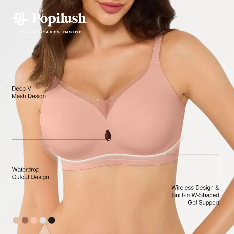 Popilush Cooling Bra Seamless Wireless Jelly Contour Bra - Lightly Lined with Mesh Detail for Comfort & Support White Women's Everyday Wear Womenswear