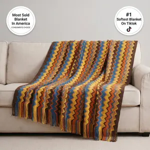Battilo  |  Boho Knitted Blanket 50x80" Mexican-Style with Tassel Design for Bohemian Bedroom & Living Room Breathable Acrylic Fabric for All Seasons
