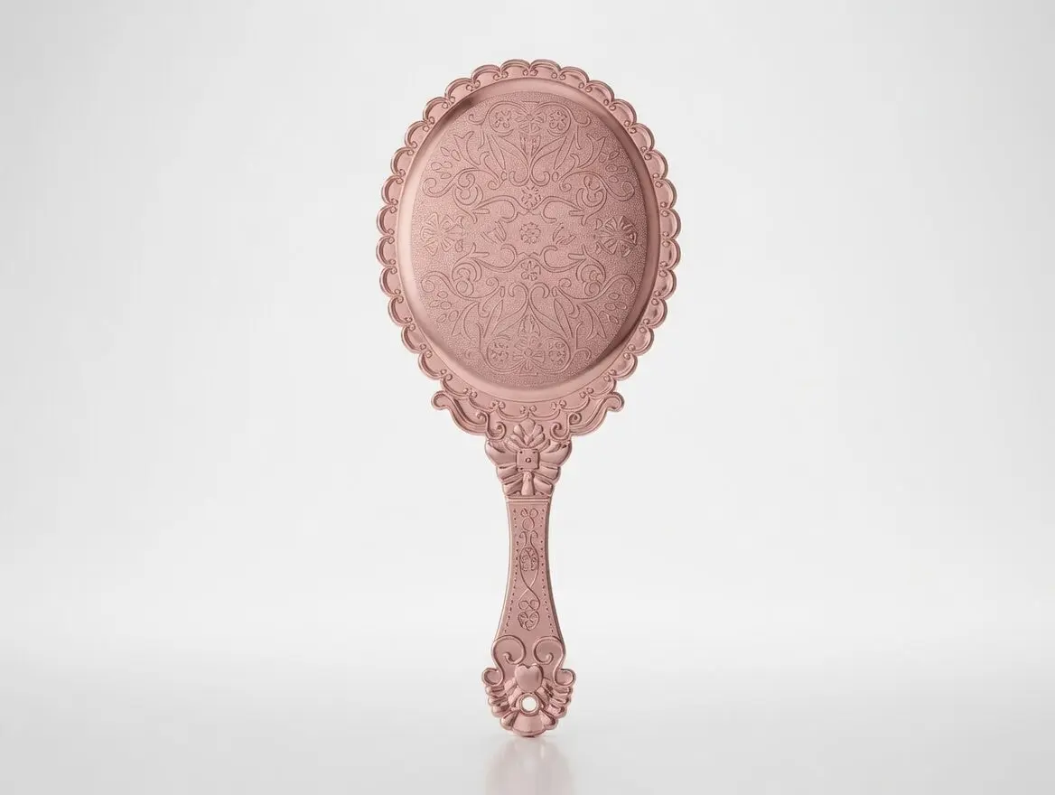 Ornate Rose Gold Vintage Hand Mirror – Elegant Floral Embossed Vanity Mirror