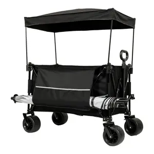 【Umbreco】Collapsible Wagon with Canopy – Heavy-Duty 480lbs Capacity, All-Terrain Wheels & Brakes, Foldable Utility Cart with Mosquito Net & Side Pocket