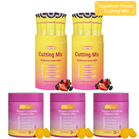 【LEEFAR Signature Bundle】Women's Probiotics+Slippery Elm Pineapple Gummies*3 Bottles & Cutting Drink Mix*2 Jars